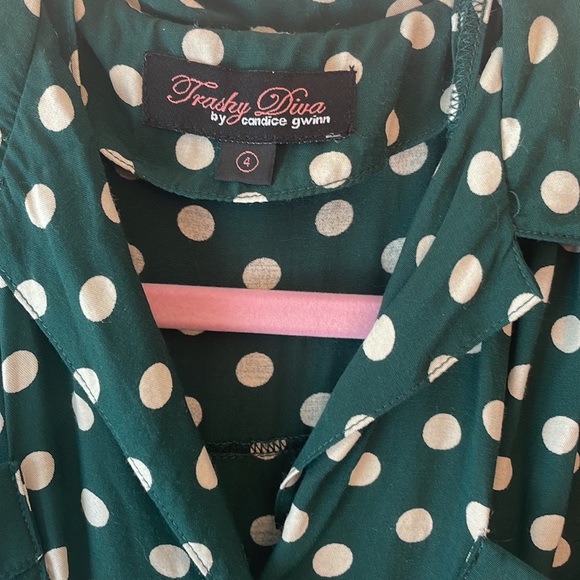 TRASHY DIVA Candice Gwinn Sweetie Green Polka Dot Pinup Rockabilly Dress sz 4 - Picture 3 of 4